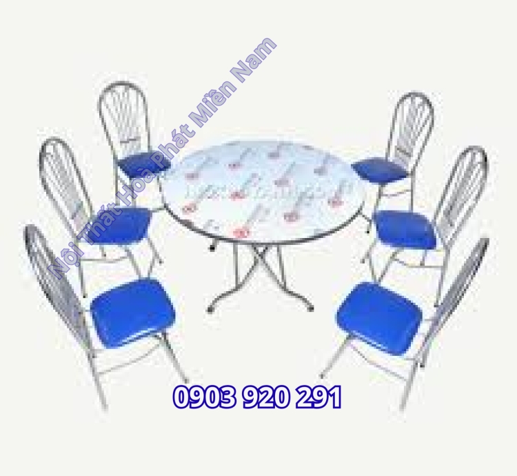 Bộ bàn tròn 6 ghế inox mặt nệm