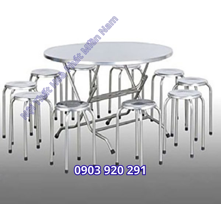 Bộ bàn inox tròn 10 ghế loại tốt