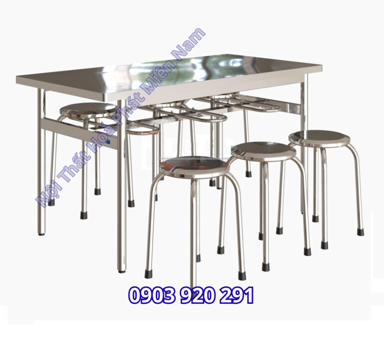 Bộ bàn inox công nghiệp 6 ghế BBCN01